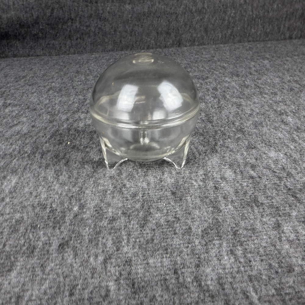 Votive Orb Candle Clear Glass Round Trinket Holder Sphere Lid Tripod Feet Decor
